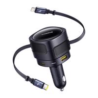 Baseus Enjoyment Max nabíječka do auta s USB-C+Lightning kabely a porty USB-A+USB-C 90W černá 074729
