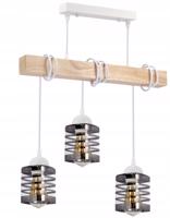 Berge Závěsné LED stropní svítidlo 3xE27 dřevěný trám - skleněné lišty - bílé LDB-K-3XE27-BIALA/3XK014