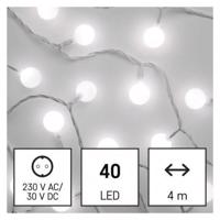 Emos LED světelný cherry řetěz – kuličky 2,5 cm, 4 m, venkovní i vnitřní, studená bílá, časovač D5AC01