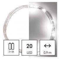Emos LED vánoční nano řetěz, 1,9 m, 2x AA, vnitřní, studená bílá, časovač D3AC07
