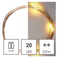 Emos LED vánoční nano řetěz, 1,9 m, 2x AA, vnitřní, teplá bílá, časovač D3AW07