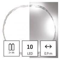 Emos LED vánoční nano řetěz stříbrný, 0,9 m, 2x AA, vnitřní, studená bílá, časovač D3AC06