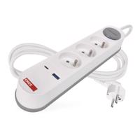 Emos Prodlužovací kabel 2 m / 3 zásuvky / s vypínačem / bílý / 1×USB-A + 1×USB-C / 1,5 mm2 P1312FC