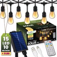 Girlanda solární zahradní 15x  LED Ozdobne žárovky 10m  + Ovladač IP65 2700K Teplá bílá SOLLIS LUMILED