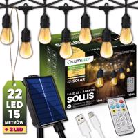 Girlanda solární zahradní 22x  LED Ozdobne žárovky 15m + Ovladač IP65 2700K Teplá bílá SOLLIS LUMILED