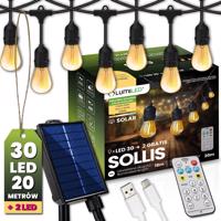 Girlanda solární zahradní 30x  LED Ozdobne žárovky 20m + Ovladač IP65 2700K Teplá bílá SOLLIS LUMILED