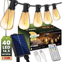 Girlanda solární zahradní 40x LED Ozdobne žárovky 14,5m 2700K Teplá bílá + Ovladač PYRIS LUMILED