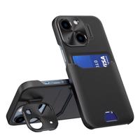 Hurtel Kožené pouzdro se stojánkem pro iPhone 14 Plus, peněženkové pouzdro se stojánkem, černé 9145576269695