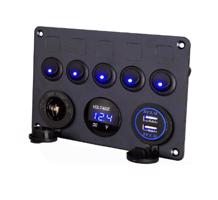 Interlook Ovládací panel 12V 24V IP65 s USB | Ovládací panel s podsvícenými spínači | Duální USB nabíječka 2,1A/5V | 12V zásuvka zapalovače cigaret 3834